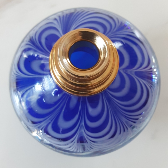 MURANO Art Glass Cobalt Blue White Perfume Bottle Clear Glass Bird Toppe… - Picture 6 of 14